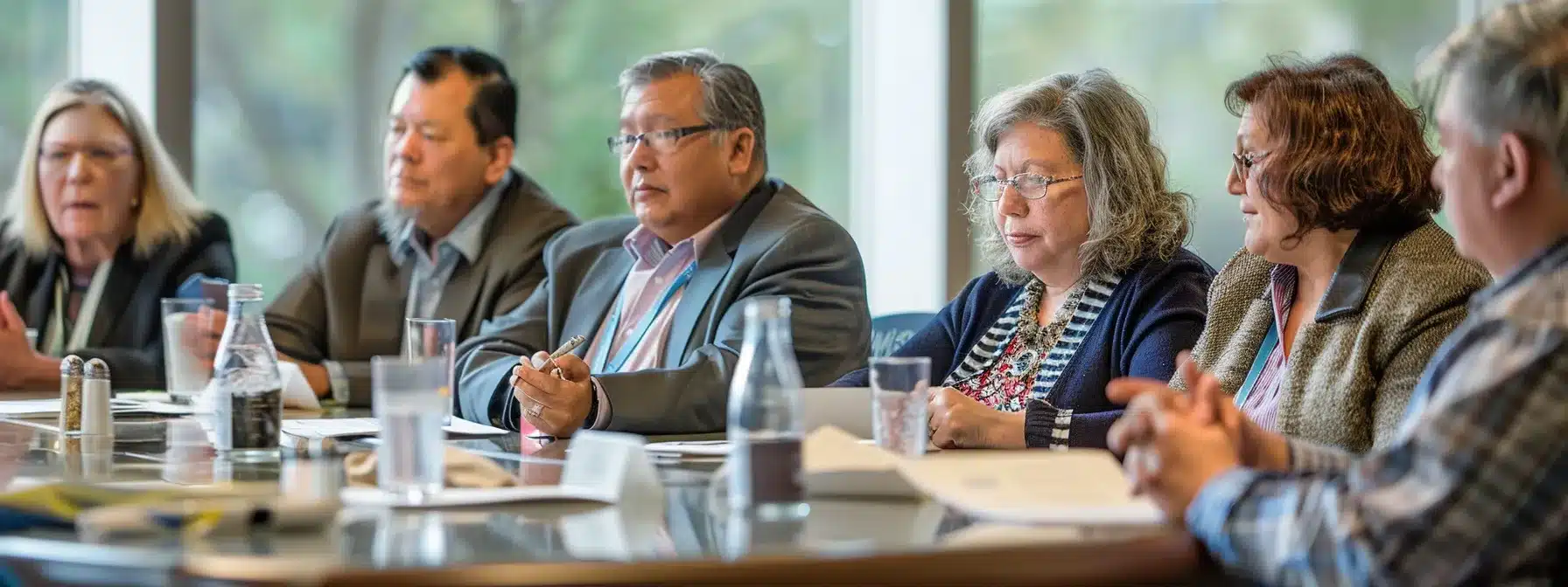 a diverse group of stakeholders gathered around a table, engaged in a discussion about integrating faith-based values into business practices, emphasizing stewardship and ethics.