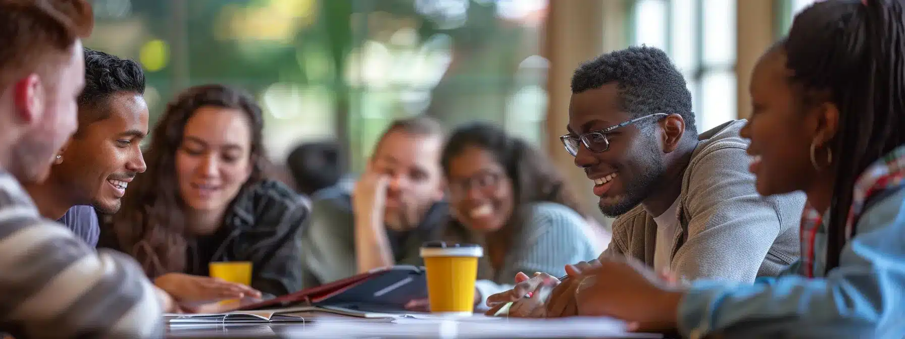 a group of diverse individuals studying the bible together, engaged in deep discussion and reflection during a christian leadership training program.