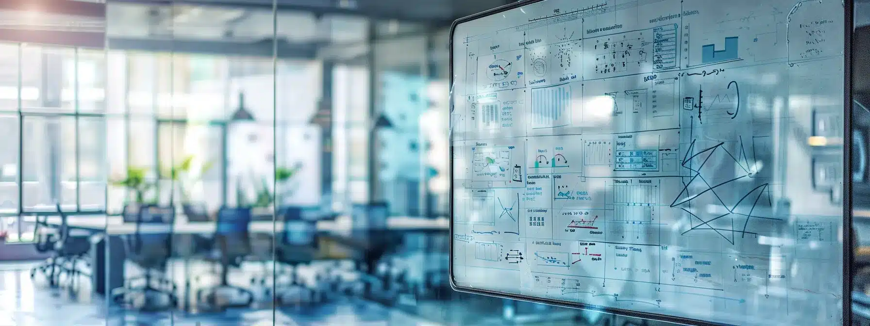 a streamlined conference room with a large whiteboard filled with detailed resource allocation plans, showcasing a strategic approach to maximizing impact.