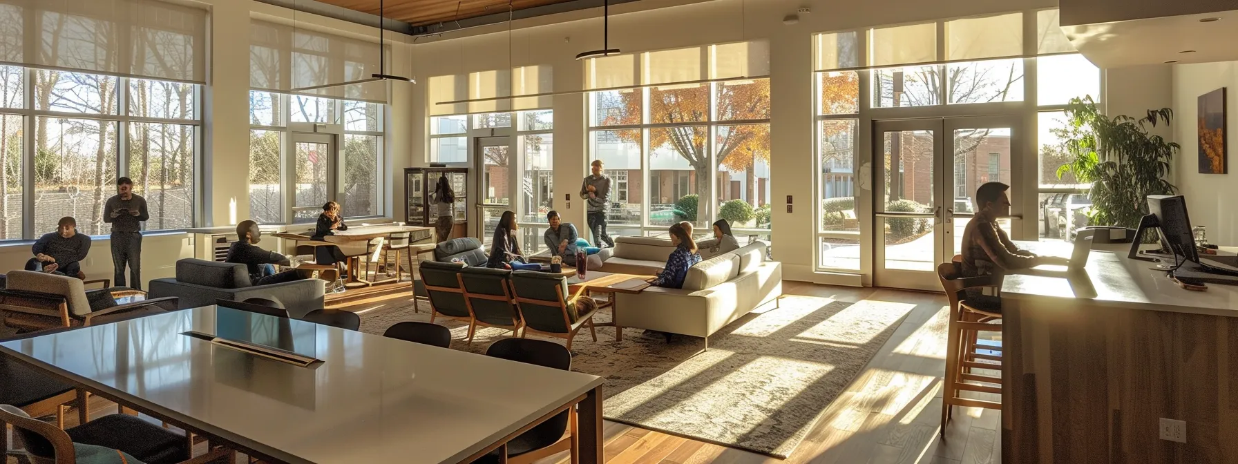 a group of diverse professionals collaborating in a modern office setting, discussing strategic change and business performance enhancement as part of organizational development objectives.